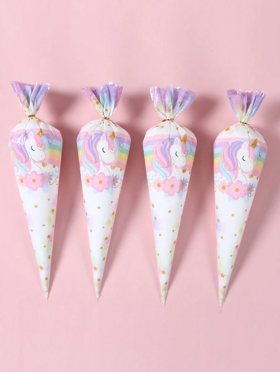 50个粉色独角兽锥形礼品袋，独角兽生日派对礼品包装用品，适用于托盘、派对厨房包装、情人节