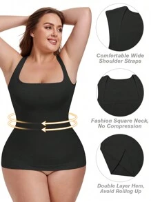 VVX Shapewear Tummy Control Tank Top Compression Tanks For Women Square Neck Seamless Body Shaper Summer Exercise Yoga Gym Shirts - 黑色 - 查看 5