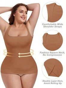 VVX Shapewear Tummy Control Tank Top Compression Tanks For Women Square Neck Seamless Body Shaper Summer Exercise Yoga Gym Shirts - 棕色 - 查看 5
