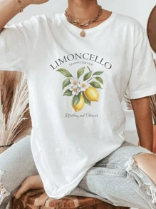 Women's 100% Cotton T-Shirt Minimalist Print T-Shirt Limone - 白色 - 查看 1