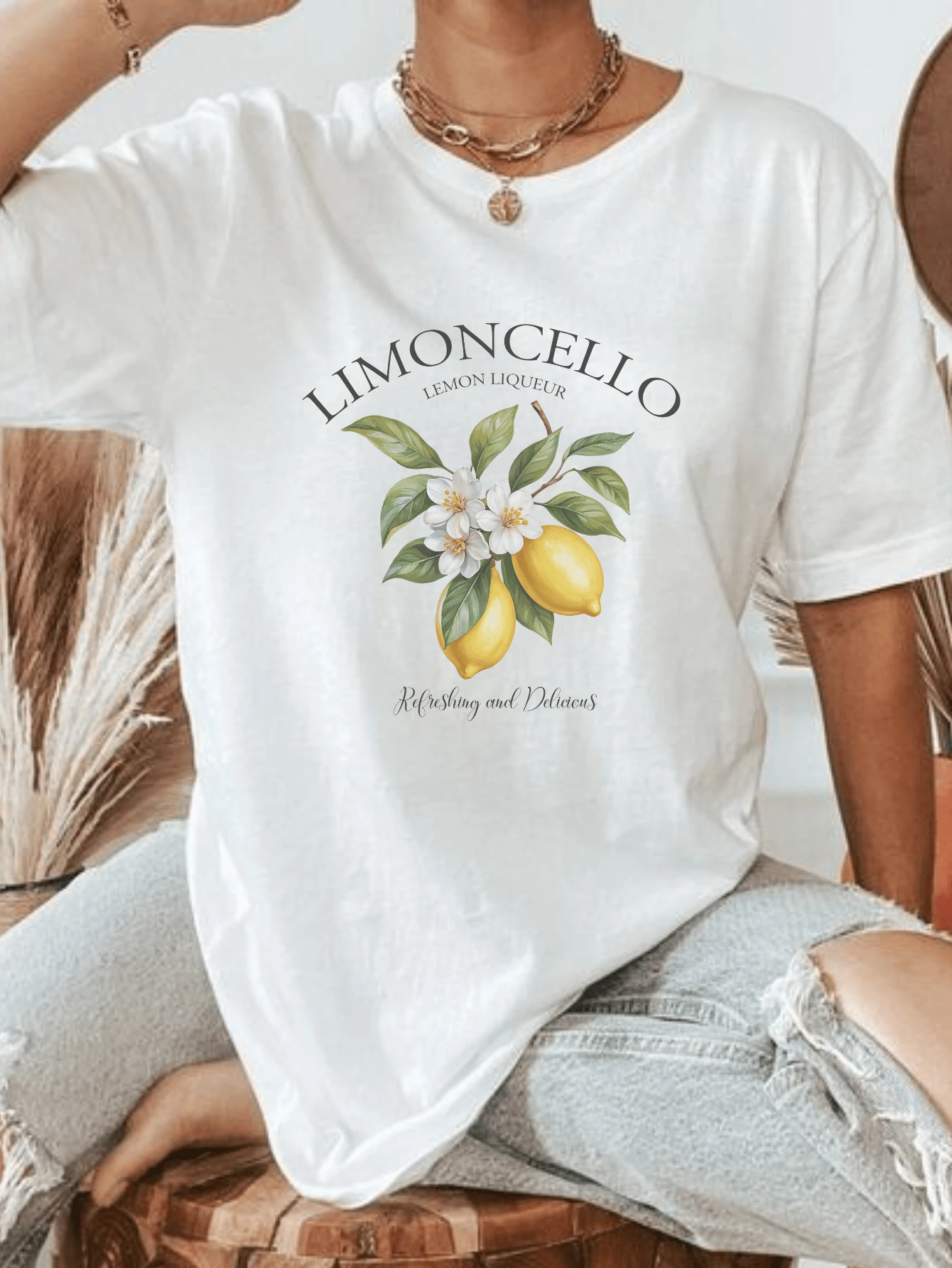 Women's 100% Cotton T-Shirt Minimalist Print T-Shirt Limone - 白色 - 查看 1