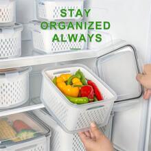 Set da 4 pezzi Contenitori per alimenti in plastica con coperchi per il frigorifero - Trasparenti, contenitori lavabili per frutta, verdura e prodotti secchi con vassoio di drenaggio - Multiuso, scatole organizzative per la cucina ermetiche per campeggio e uso domestico