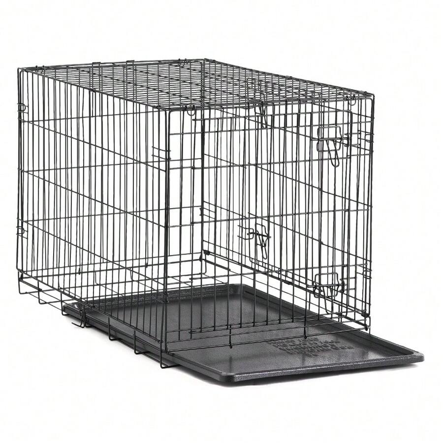 Double Door Foldable Wire Dog Crate With Dividers, XXLarge, 48 Inch