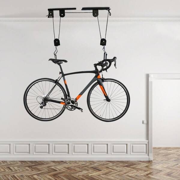 Rainaut Bike Hoists, Bike Lift Bicycle Hoists, Ceiling Mount Lift Hoist Storage Rack For Garage Indoor, Convenient Bicycle, Holds Up To 132 Pounds Bicycle Lift Hoist Bike Ceiling Mount Pulley Rack Garage Storage Hooks Hanger