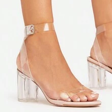 Ego Lena Barely There Perspex Block Clear Heel In Nude Patent - Beige - View 2