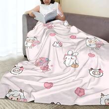 Blanket 1pc150*200cm Rabbit Flower Cat Cherry Fruit Copy Pattern Blanket Blanket Comfortable Soft Skin-Friendly Plush Blanket Flannel Blanket, Sofa Blanket Suitable For Adults At Home/Picnic/Travel, Gifts For Friends, Family And Partners To Keep Warm Warm Blanket Suitable For Bed Blankets, Air Conditioning Blankets, Bath Towels, Sofa Blankets, Pet Blankets, Nap Blankets, Suitable For All Scenes. - Multicolor - View 5