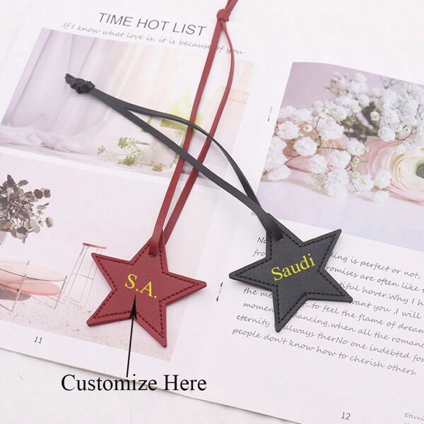 Personalized Name Or Letters 1PC Star Shape PU Leather Women Luggage Bag Charm, Monogrammed Five Pointed Star Shape Bag Pendant Gift, Personalized PU Leather Star Keychain Ladies Bag Charms Key Chain DIY Craft Accessories,School Supplies,Back To School,School Gift,For Office,For School,For Classroom,For Teacher Gifts,For University,For Colleague,For Dorm Rooms,For Teacher,For Boys And Girls,For Teenagers,Junior High School Students,Middle School Students,High School Senior High School Students,College Students,University Students,Freshman,Sophomore,Underclassmen