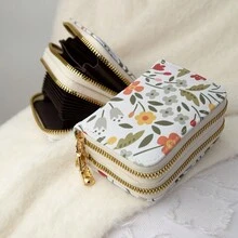 花卉图案女式拉链钱包，轻巧的信用卡夹，具有防 RFID 屏蔽功能，可多层存储现金、卡片、身份证和硬币，是生日、圣诞节、周年纪念、办公室、老师、妈妈的可爱实用礼物 - 彩色 - 查看 6