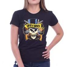 Guns N Roses Black T-Shirt For Women Blouse Baby Look Slim Fit T-Shirt - 黑色 - 查看 3