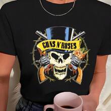 Guns N Roses Black T-Shirt For Women Blouse Baby Look Slim Fit T-Shirt - 黑色 - 查看 2