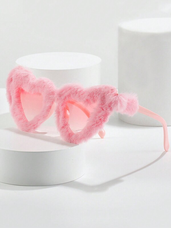 1 pièce Lunettes mode femme cœur peluche, lunettes de fête punk de velours œil de chat Halloween, lunettes de la Saint-Valentin pour été plage vacances, extérieur, voyage