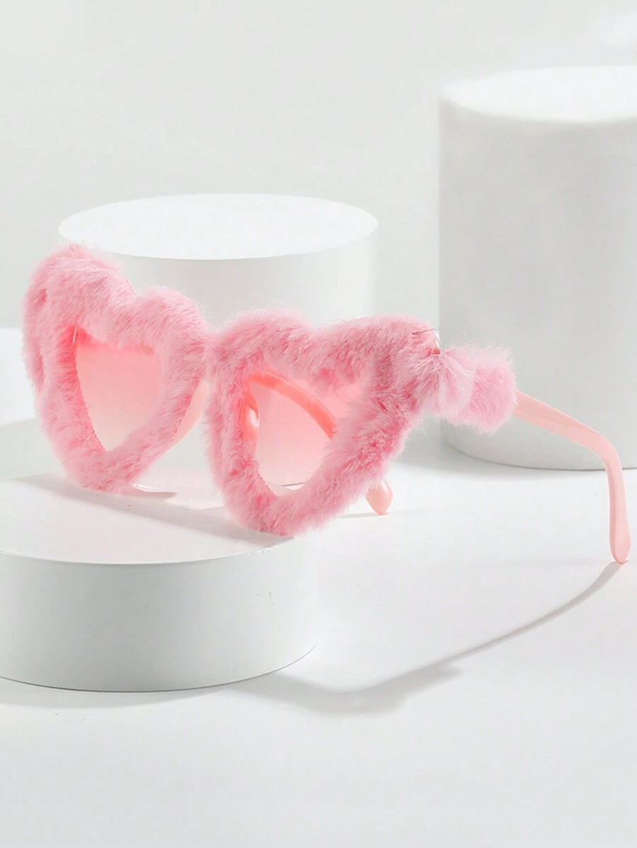 1 pièce Lunettes mode femme cœur peluche, lunettes de fête punk de velours œil de chat Halloween, lunettes de la Saint-Valentin pour été plage vacances, extérieur, voyage