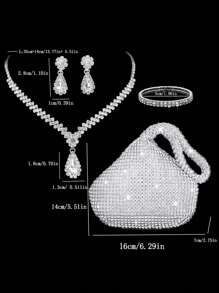 Bolsa de Mão com Cristais Embelezados e Luxuoso Conjunto de Joias com Colar, Brincos, Pulseira com 4 Peças, para Festa, Bolsas de Festa, Perfeito para Festa, Casamento, Baile de Formatura, Jantar/Banquete, Itens Essenciais para Casamento, Combina Perfeitamente com Vestido de Formatura, Vestidos de Baile de Formatura