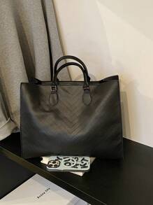 经典时尚设计PU皮革手提包，菱形压纹图案，大容量，简约优雅，四季皆宜，是度假、旅行、购物、工作、上学的理想之选，也是送给妈妈的绝佳情人节礼物。 - 黑色 - 查看 5