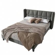 okwish Lit capitonné 140 x 200, 180 x 200, 160 x 200 cm avec sommier à lattes, lit double, lit jeunesse avec grande tête de lit, lit double classique, velours (sans matelas), gris