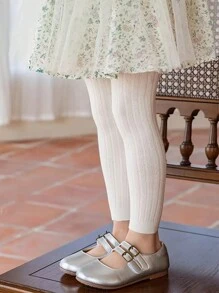 1pc Kids' Solid Color Thermal Leggings For Winter, Comfortable Soft Ribbed Tight Pants For Girls, Suitable For All Seasons - Pink - View 4