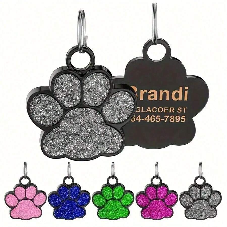 Customized Engraved Pet ID Tag Adorable Animal Paw Print Design, With