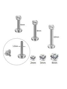 2pcs Stainless Steel Internal Thread Labret Ear Studs Piercing Jewelry CZ Cartilage Helix Tragus Nose Earrings For Women Lip Stud