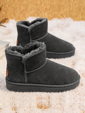 Unisex tjocka termofodrade snöstövlar, vintervarma plyschiga höga toppar utomhus halkfria fotledsstövlar