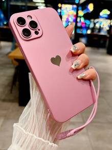 Heart Pattern Pink Leather 0.8mm Ultra-Thin PC Painted Leather Oil Shallow Pink Perforated Dust-Proof Lens Protective Phone Case Cover For 17 Series Spring Gift - Pink - View 2