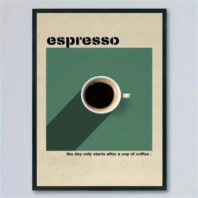 1 件复古浓缩咖啡帆布艺术印刷品 - 适用于客厅、卧室、厨房、办公室和咖啡店的墙壁装饰 - 现代复古风格，帆布墨水海报，适用于家庭和酒吧，无框/带框