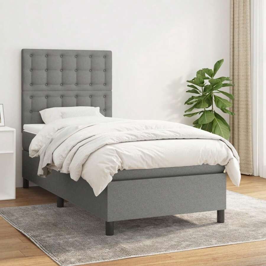VidaXL Box Spring Bed With Mattress Dark Grey 90x190 Cm Fabric