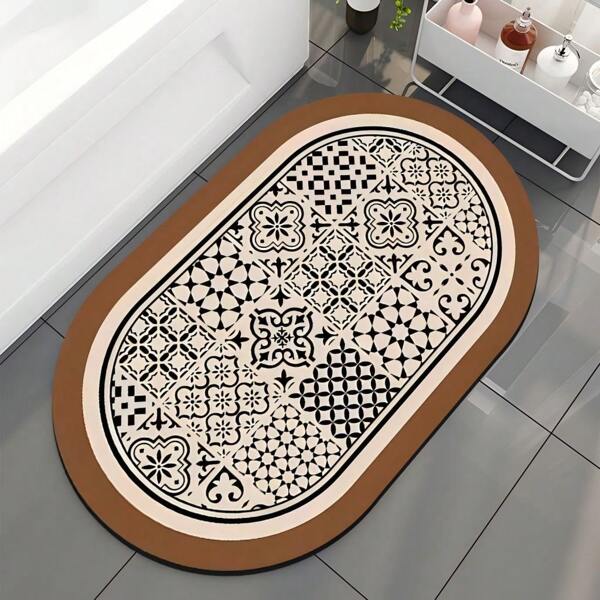 1 Stück minimalistischer Design Badvorleger, weiche ovale rutschfeste strukturierte absorbierende Diatomeenerde Bodenunterlage für Badezimmer Zuhause