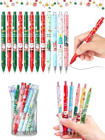 12pcs Merry Christmas Creative Push-Button Ballpoint Pens Retractable Gel Ink Click Pens, Christmas Cute Cartoon Pens Holiday Pens, Christmas Gift,Christmas Neutral Pen, Black Signature Penfor Office Stationary Writing Pen Christmas Home Decor Party Gift Suitable For Office Writing, Christmas Party Favors, Art Stationery Gift Set (Random Patterns And Colors)