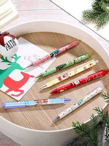 12pcs/Set Christmas Happy Retractable Ballpoint Pens, Cute Cartoon Pens, Holiday Pens, Christmas Gifts, Christmas Neutral Pens, Black Signature Pens, Office Stationery Writing Pens, Christmas Home Decor Party Favors, Suitable For Office Writing, Christmas Party Gifts, Art Stationery Gift Set (Patterns And Colors Random)