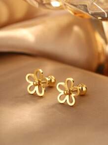 Set de 2 pendientes de acero inoxidable chapado en oro de 18K con diseño floral lindo, adecuados para uso diario y fiestas de mujeres, gran regalo