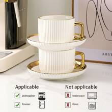 Ceramic Teacup And Saucer Set, European-Style Gold Rim Drinkware For Coffee, Tea, Party, Home, Garden, Restaurant, Suitable For Summer And Winter Back To School
