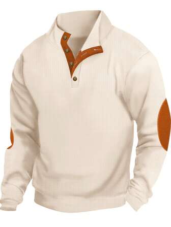 1pc Men's Outdoor Casual Stand Collar Long Sleeve Pullover Henley Sweatshirt, Lightweight For Spring And Autumn