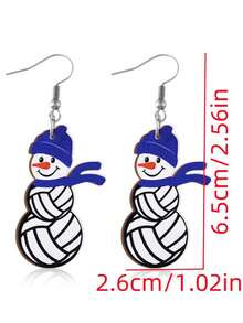 木制冬季运动雪人吊坠耳环，带有足球、橄榄球、排球和篮球图案 - 送给女性的完美圣诞礼物 - 彩色 - 查看 5
