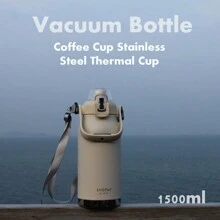 SHOTAY Bình giữ nhiệt cắm trại chân không dung tích lớn bằng thép không gỉ 1500ml/51,24oz, bình nước giữ nhiệt di động có tay cầm đôi có giá đỡ điện thoại ẩn, nắp chống rò rỉ mở một chạm và ống hút, giữ nóng/lạnh cho hoạt động ngoài trời, cắm trại, đi bộ đường dài, lái xe, du lịch - Màu be - Xem 8