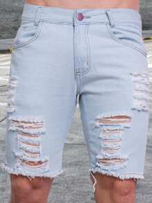 Kit 3 Ripped Bermuda Jeans Shorts Light Color Red White High Quality With Elastane Sport Factory Store - Nhiều màu - Xem 7