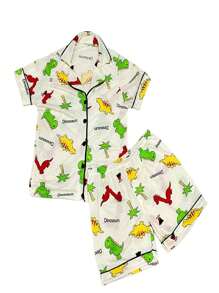 Kit 2 Children's Pajamas For American Boys Toddler Baby Blouse And Shorts With Buttons Summer Short With Collar Various Prints Comfortable Mesh For Sleeping Sizes 2 To 10 - 卡其色 - 查看 9