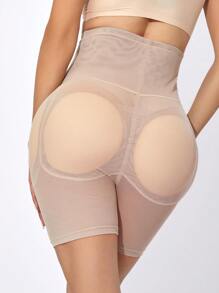 Women High Waist Firm Tummy Control Shapewear Shorts With Removable Padded Lining And Mesh Panels - Apricot - View 6