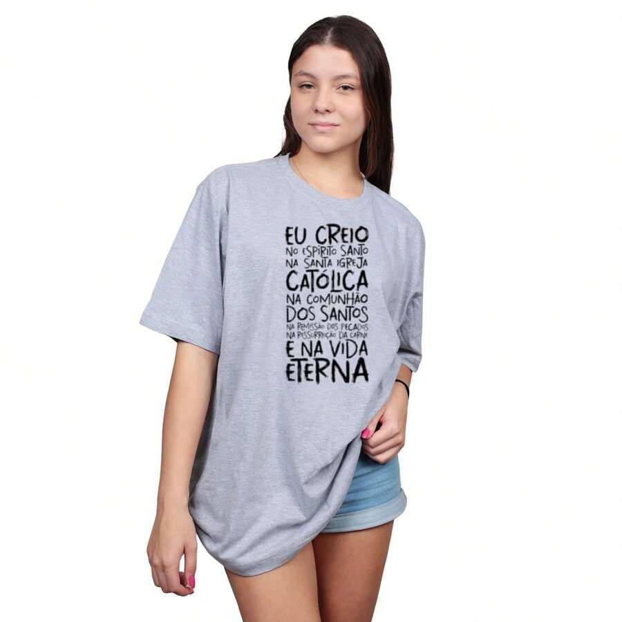Women's Fashion T-Shirt Religious Prayer Catholic Shirt Cotton New Arrival Round Neck - 灰色 - 查看 1
