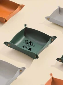 1pc Personalized PU Leather Jewelry Tray, Name Letter Pattern Design, For Keys, Rings, Necklaces, Earrings Storage And Display, Foyer, Living Room Coffee Table Decor, Suitable For Wedding Memento, Valentine's Day, Mother's Day Gift