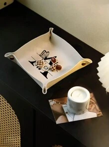 1pc Personalized PU Leather Jewelry Tray, Name Letter Pattern Design, For Keys, Rings, Necklaces, Earrings Storage And Display, Foyer, Living Room Coffee Table Decor, Suitable For Wedding Memento, Valentine's Day, Mother's Day Gift
