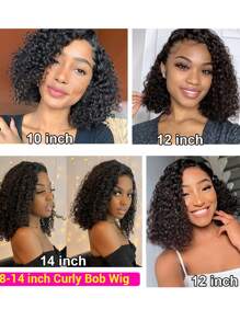 Wear And Go Glueless Wigs Bob Wigs Human Hair Pre Plucked Kinky Curly Wave Lace Front Wigs Human Hair Upgraded No Glue Transparent 5x5 Lace Closure Wigs Human Hair Wig 180% Density Lace Frontal Human Hair Wig Or Women Natural Black - Black - View 7