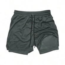 Kit 3 Dry Fit Thermal Training Shorts 2 In 1 With Cell Phone Pocket And Towel Holder Fitness Gym Shorts - Xám - Xem 6