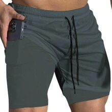 Kit 3 Dry Fit Thermal Training Shorts 2 In 1 With Cell Phone Pocket And Towel Holder Fitness Gym Shorts - Xám - Xem 4