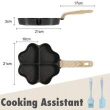 RIOVARM-EU RIOVARM Induction Omelette Pan Non-Stick Small Pans 4-Hole Heart Shape Egg Pan Granite Coating Creative Cute Frying Pan Without PFOA Healthy Pancake Pan For Breakfast - Black - View 2