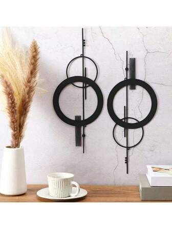 2st minimalistisk metall geometrisk väggdekoration, svart järnhängande väggkonst för TV-bakgrund, vardagsrum, sovrum, abstrakt minimalistisk linje väggdekoration, heminredning, rumsdekor, väggdekoration