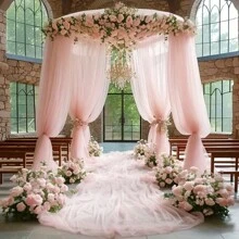 1pc Elegant Pink Sheer Curtain, 26.2ft Chiffon Drape Fabric For Wedding Arch Decor, Party And Event Backdrop, Hanging Wall Decor