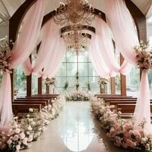 1pc Elegant Pink Sheer Curtain, 26.2ft Chiffon Drape Fabric For Wedding Arch Decor, Party And Event Backdrop, Hanging Wall Decor