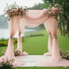 1pc Elegant Pink Sheer Curtain, 26.2ft Chiffon Drape Fabric For Wedding Arch Decor, Party And Event Backdrop, Hanging Wall Decor