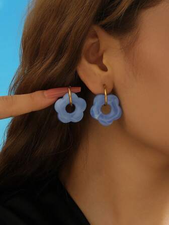 1 对不锈钢 18K 镀金耳环，带可拆卸粉色花朵吊坠，女士时尚甜美设计，非常适合海滩度假情人节、妈妈、母亲、母亲节、礼物