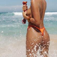 Summer Beach Color Block Triangle V Drag Bikini Swimsuit - Nhiều màu - Xem 3